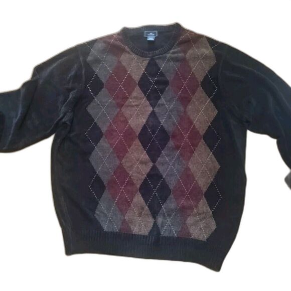 Mens Dockers Dark Brown Argyle Pull Over Sweater Size XL Tri-Color Diamond Shape - Picture 1 of 10